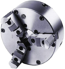 BTC - 3 Jaws, 8" Diam, Self Centering Manual Lathe Chuck - Plain Back Mount Spindle, Adjustable, Reversible, 3,100 Max RPM, 2.264" Through Hole Diam, Cast Iron - Makers Industrial Supply