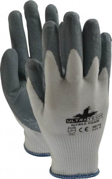 MCR Safety - Size M (8) Nitrile Coated Nylon General Protection Work Gloves - For General Purpose, Palm & Fingers Coated, Knit Wrist Cuff, Full Fingered, Gray/Blue, Paired - Makers Industrial Supply