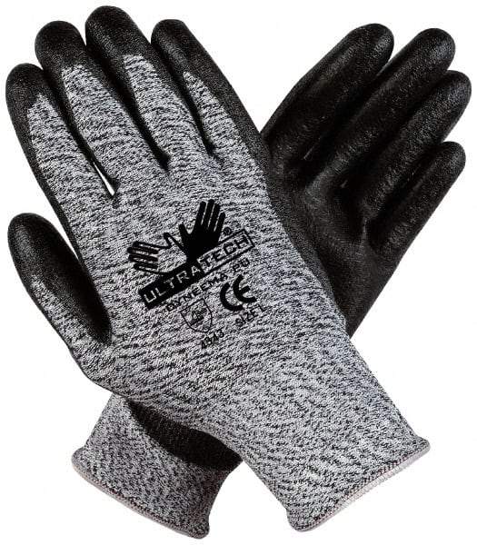 MCR Safety - Size XS (6), ANSI Cut Lvl 2, Polyurethane Coated Cut Resistant Gloves - Palm & Fingers Coated, Dyneema Lining, Knit Wrist, Salt & Pepper/Gray, Paired - Makers Industrial Supply