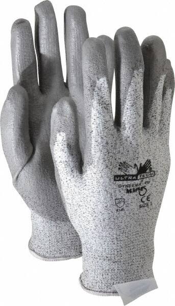 MCR Safety - Size L (9), ANSI Cut Lvl 2, Polyurethane Coated Cut Resistant Gloves - Palm & Fingers Coated, Dyneema Lining, Knit Wrist, Salt & Pepper/Gray, Paired - Makers Industrial Supply