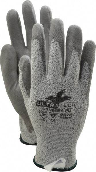 MCR Safety - Size M (8), ANSI Cut Lvl 2, Polyurethane Coated Cut Resistant Gloves - Palm & Fingers Coated, Dyneema Lining, Knit Wrist, Salt & Pepper/Gray, Paired - Makers Industrial Supply