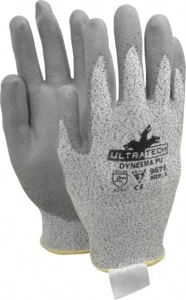 MCR Safety - Size S (7), ANSI Cut Lvl 2, Polyurethane Coated Cut Resistant Gloves - Palm & Fingers Coated, Dyneema Lining, Knit Wrist, Salt & Pepper/Gray, Paired - Makers Industrial Supply