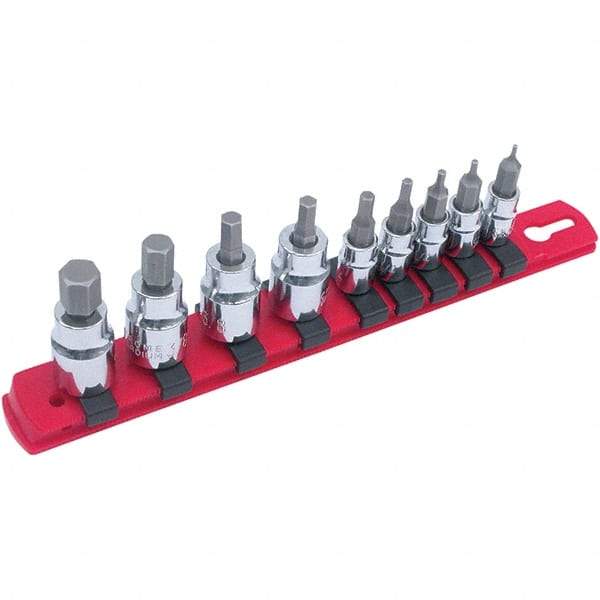 Wiha - 9 Piece 1/4 & 3/8" Drive Hex Bit Socket Set - 1.5 to 10mm Hex, Comes in Rail - Makers Industrial Supply