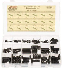 Made in USA - 325 Piece, M1 to M8 Pin Diam, Spring Pin Assortment - 10 to 40mm Long, Steel - Makers Industrial Supply