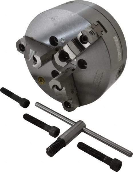 Bison - 3 Jaws, 8" Diam, Self Centering Manual Lathe Chuck - A1-6 Mount Spindle, Reversible, 4,000 Max RPM, 2.1653" Through Hole Diam, 0.001" Axial Runout, 0.0016" Radial Runout, Forged Steel - Makers Industrial Supply