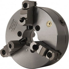 Bison - 3 Jaws, 8" Diam, Self Centering Manual Lathe Chuck - D1-6 Mount Spindle, Reversible, 4,000 Max RPM, 2.1653" Through Hole Diam, 0.001" Axial Runout, 0.0016" Radial Runout, Forged Steel - Makers Industrial Supply