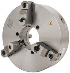 Bison - 3 Jaws, 12" Diam, Self Centering Manual Lathe Chuck - D1-8 Mount Spindle, Reversible, 2,800 Max RPM, 4.0551" Through Hole Diam, 0.0012" Axial Runout, 0.002" Radial Runout, Forged Steel - Makers Industrial Supply