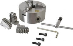 Bison - 3 Jaws, 5" Diam, Self Centering Manual Lathe Chuck - Plain Back Mount Spindle, 3,200 Max RPM, 1.2598" Through Hole Diam, 0.0008" Axial Runout, 0.0012" Radial Runout, Cast Iron - Makers Industrial Supply