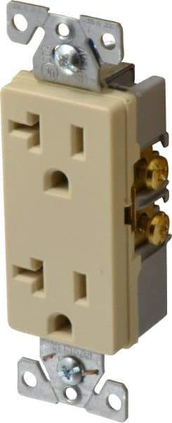 Cooper Wiring Devices - 125 VAC, 20 Amp, 5-20R NEMA Configuration, Ivory, Industrial Grade, Self Grounding Duplex Receptacle - 1 Phase, 2 Poles, 3 Wire, Flush Mount, Chemical and Impact Resistant - Makers Industrial Supply