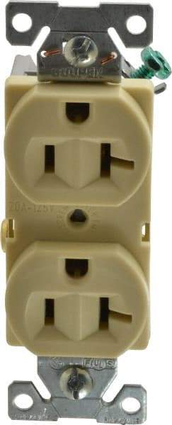 Cooper Wiring Devices - 125 VAC, 20 Amp, 5-20R NEMA Configuration, Ivory, Specification Grade, Self Grounding Duplex Receptacle - 1 Phase, 2 Poles, 3 Wire, Flush Mount - Makers Industrial Supply