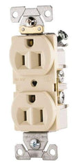 Cooper Wiring Devices - 125 VAC, 15 Amp, 5-15R NEMA Configuration, Ivory, Specification Grade, Self Grounding Duplex Receptacle - 1 Phase, 2 Poles, 3 Wire, Flush Mount - Makers Industrial Supply