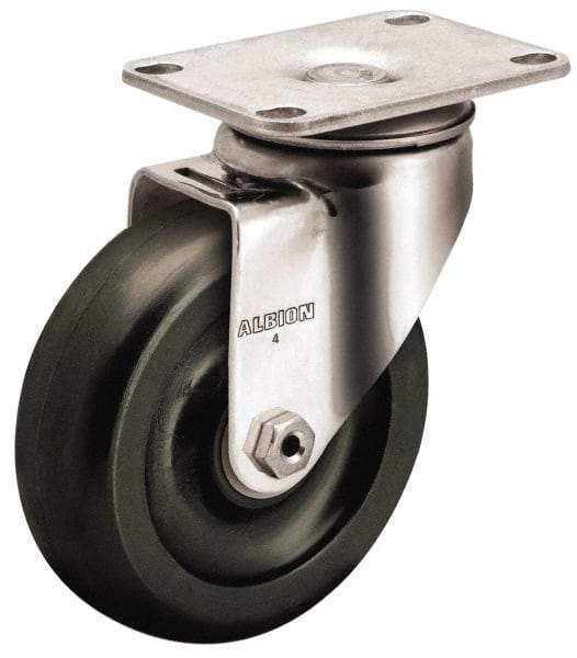 Albion - 4" Diam x 1-1/4" Wide x 5-1/8" OAH Top Plate Mount Swivel Caster - Polypropylene, 300 Lb Capacity, Plain Bearing, 2-1/2 x 3-5/8" Plate - Makers Industrial Supply