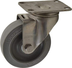 Albion - 4" Diam x 1-1/4" Wide x 5-1/8" OAH Top Plate Mount Swivel Caster - Soft Rubber, 300 Lb Capacity, Delrin Bearing, 2-1/2 x 3-5/8" Plate - Makers Industrial Supply