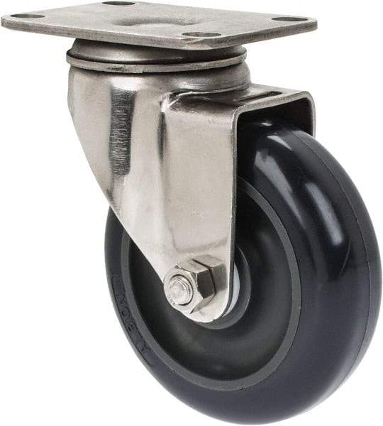 Albion - 4" Diam x 1-1/4" Wide x 5-1/8" OAH Top Plate Mount Swivel Caster - Polyurethane, 350 Lb Capacity, Plain Bearing, 2-1/2 x 3-5/8" Plate - Makers Industrial Supply