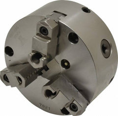 Yuasa - 3 Jaws, 6" Diam, Self Centering Manual Lathe Chuck - Plain Back Mount Spindle, Adjustable, Reversible, 1.7323" Through Hole Diam, 0.0005" Axial Runout, Cast Iron - Makers Industrial Supply