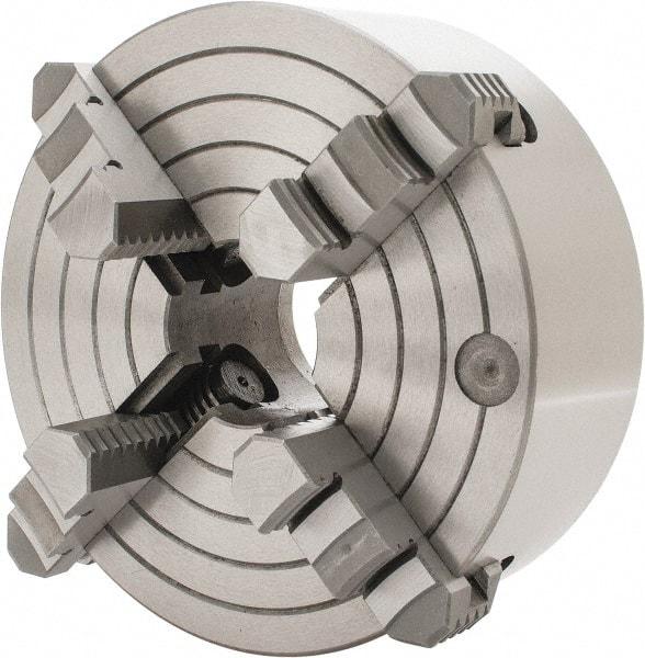 Interstate - 4 Jaws, 8" Diam, Independent Manual Lathe Chuck - D1-4 Mount Spindle, Reversible, 2.165" Through Hole Diam, Cast Iron - Makers Industrial Supply