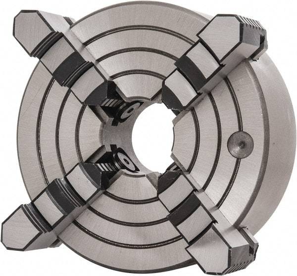 Interstate - 4 Jaws, 8" Diam, Independent Manual Lathe Chuck - D1-5 Mount Spindle, Reversible, 2.165" Through Hole Diam, Cast Iron - Makers Industrial Supply