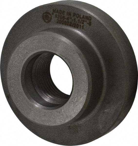 Bison - Adapter Back Plate for 4" Diam Self Centering Lathe Chucks - 1-1/2 - 8 Mount, 1-1/2" Through Hole Diam, 2.677mm ID, 4.095" OD, 0.709" Flange Height, Cast Iron - Makers Industrial Supply