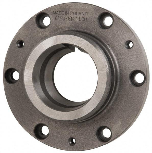 Bison - Adapter Back Plate for 6-1/4" Diam Self Centering Lathe Chucks - L-0 Mount, 2.6" Through Hole Diam, 6.32" OD, 0.71" Flange Height, Cast Iron - Makers Industrial Supply