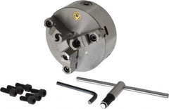 Bison - 3 Jaws, 6" Diam, Self Centering Manual Lathe Chuck - Plain Back Mount Spindle, Reversible, 3,000 Max RPM, 1.6535" Through Hole Diam, 0.0008" Axial Runout, 0.0012" Radial Runout, Cast Iron - Makers Industrial Supply