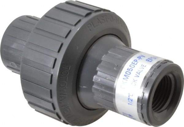 Plast-O-Matic - 1/2" PVC Check Valve - Inline, FNPT x FNPT, 150 WOG - Makers Industrial Supply