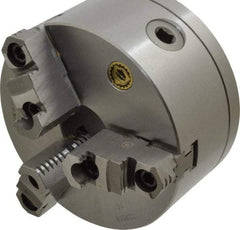 Bison - 3 Jaws, 6" Diam, Self Centering Manual Lathe Chuck - L-00 Mount Spindle, Reversible, 3,000 Max RPM, 1.6535" Through Hole Diam, 0.0008" Axial Runout, 0.0012" Radial Runout, Cast Iron - Makers Industrial Supply