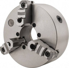 Interstate - 3 Jaws, 10" Diam, Self Centering Manual Lathe Chuck - D1-8 Mount Spindle, Reversible, 2.7559" Through Hole Diam, Cast Iron - Makers Industrial Supply