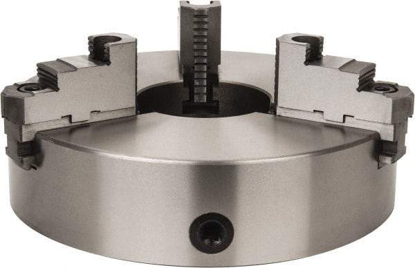 Interstate - 3 Jaws, 15" Diam, Self Centering Manual Lathe Chuck - Plain Back Mount Spindle, Reversible, 5.315" Through Hole Diam, 0.003" Axial Runout, Cast Iron - Makers Industrial Supply