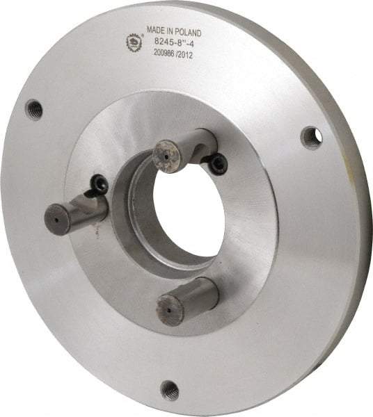 Bison - Adapter Back Plate for 8" Diam Self Centering Lathe Chucks - D1-4 Mount, 2.165" Through Hole Diam, 4.33mm ID, 7.87" OD, 0.63" Flange Height, Steel - Makers Industrial Supply