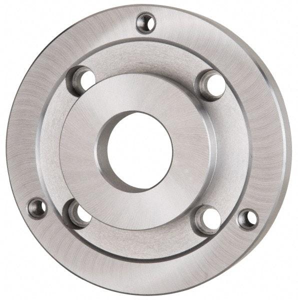 Bison - Adapter Back Plate for 6-1/4" Diam Self Centering Lathe Chucks - A2-5 Mount, 1.654" Through Hole Diam, 3.385mm ID, 6.3" OD, 0.76" Flange Height, Steel - Makers Industrial Supply