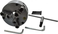 Bison - 3 Jaws, 6" Diam, Self Centering Manual Lathe Chuck - Front Mount, Adjustable, Reversible, 3,500 Max RPM, 1.654" Through Hole Diam, Forged Steel - Makers Industrial Supply