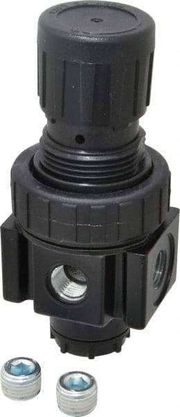 Parker - 1/4 NPT Port, 30 CFM, Zinc Economy Regulator - 2 to 125 psi Range, 300 Max psi Supply Pressure, 1/4" Gauge Port Thread, 2" Wide x 4.44" High - Makers Industrial Supply