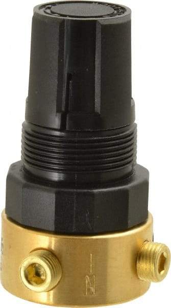 Parker - 1/8 NPT Port, Brass Miniature Regulator - 2 to 125 psi Range, 300 Max psi Supply Pressure, 1/8" Gauge Port Thread, 1-1/2" Wide x 2.87" High - Makers Industrial Supply