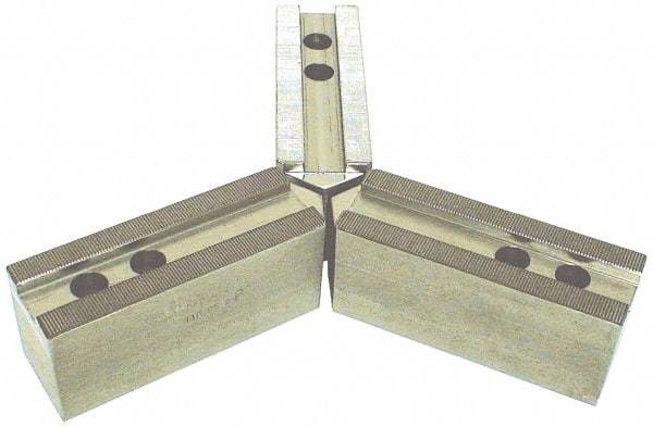 H & R Manufacturing - 21" Chuck Capacity, 3mm x 60° Serrated Attachment, Square Soft Lathe Chuck Jaw - 3 Jaws, Steel, 2.362" Btw Mount Hole Ctrs, 8-1/2" Long x 2-1/2" Wide x 3-1/2" High, 0.984" Groove, 20mm Fastener - Makers Industrial Supply