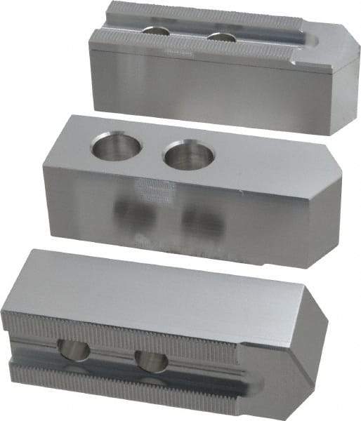 Masterman & Kovil - 10" Chuck Capacity, 1.5mm x 60° Serrated Attachment, Square Soft Lathe Chuck Jaw - 3 Jaws, Aluminum, 1.181" Btw Mount Hole Ctrs, 4.6mm Long x 1-1/2" Wide x 1-1/2" High, 0.63" Groove, 12mm Fastener - Makers Industrial Supply