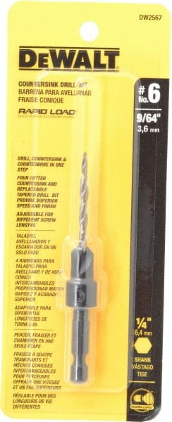 DeWALT - #6 Cutter Diam, 9/64" Drill Compatibility, Adjustable Depth Drill Countersink - Makers Industrial Supply