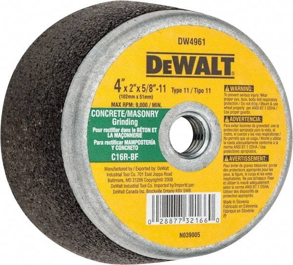 DeWALT - 4" Diam, 2" Overall Thickness, 16 Grit, Type 11 Tool & Cutter Grinding Wheel - Very Coarse Grade, Silicon Carbide, R Hardness, 9,000 RPM - Makers Industrial Supply