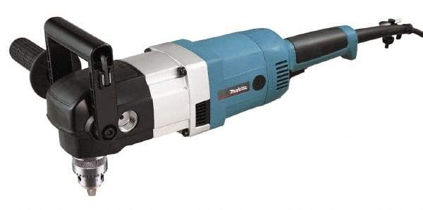 Makita - 1/2" Keyed Chuck, 300 & 1,200 RPM, Angled Handle Electric Drill - 10 Amps, 115 Volts, Reversible, Includes Chuck Key, Drill Chuck, Hex Wrench, Key Holder, Side Handle, Tool Case - Makers Industrial Supply