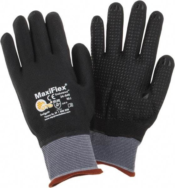 PIP - Size L (9) Nitrile Coated Nylon General Protection Work Gloves - For General Purpose, Palm & Fingers Coated, Knit Wrist Cuff, Full Fingered, Black/Gray, Paired - Makers Industrial Supply