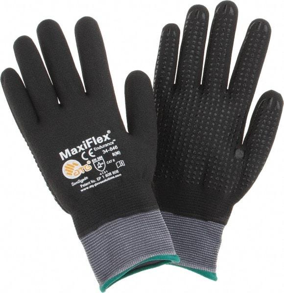 PIP - Size M (8) Nitrile Coated Nylon General Protection Work Gloves - For General Purpose, Palm & Fingers Coated, Knit Wrist Cuff, Full Fingered, Black/Gray, Paired - Makers Industrial Supply