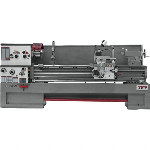 Jet - 18" Swing, 80" Between Centers, 230/460 Volt, Triple Phase Engine Lathe - 7MT Taper, 7-1/2 hp, 25 to 1,800 RPM, 3-1/8" Bore Diam, 40" Deep x 48-7/8" High x 136 -1/8" Long - Makers Industrial Supply