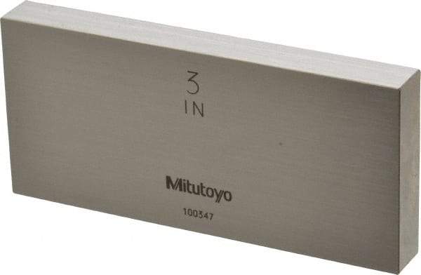 Mitutoyo - 3" Rectangular Steel Gage Block - Accuracy Grade 0, Includes Certificate of Inspection - Makers Industrial Supply