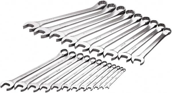 SK - 21 Piece, 1/4" to 1-1/2", 12 Point Combination Wrench Set - Inch Measurement Standard, Chrome Finish, Comes in Rack - Makers Industrial Supply