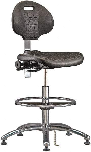 Bevco - 20-1/2 to 30-1/2" High Adjustable Height Swivel Stool - 27" Wide x 27" Deep, ESD Polyurethane Seat, Black - Makers Industrial Supply