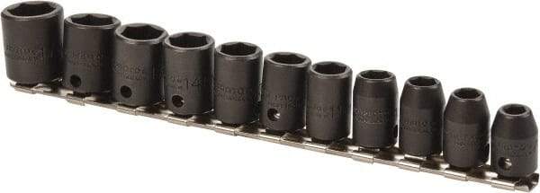 Proto - 11 Piece 3/8" Drive Impact Socket Set - 6 Points, 7mm to 17mm Range, Metric Measurement Standard - Makers Industrial Supply