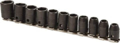 Proto - 11 Piece 3/8" Drive Impact Socket Set - 6 Points, 7mm to 17mm Range, Metric Measurement Standard - Makers Industrial Supply