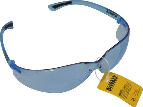 DeWALT - Light Blue Lenses, Frameless Safety Glasses - Anti-Fog, Scratch Resistant, Polycarbonate Frame, Size Universal, Wrap Around - Makers Industrial Supply