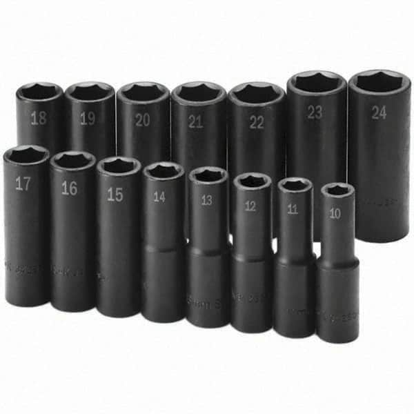 SK - 1/2" Drive Deep Impact Socket Set - 10 to 24mm, Metric Measurement Standard - Makers Industrial Supply