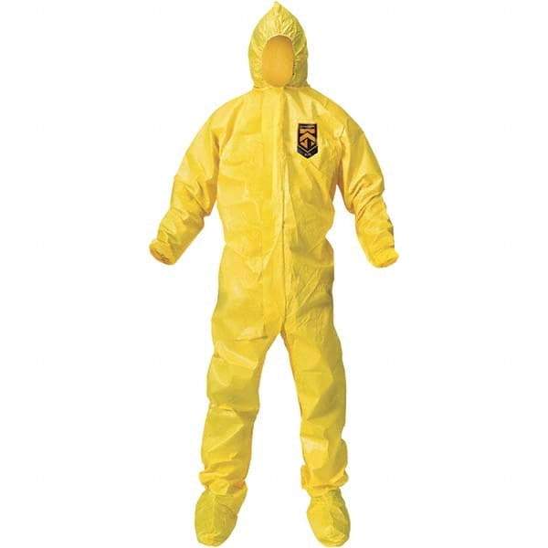 KleenGuard - Size XL PE Film Chemical Resistant Coveralls - Yellow, Zipper Closure, Elastic Cuffs, with Boots, Bound Seams - Makers Industrial Supply