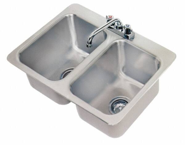 Advance Tabco - 10" Long x 14" Wide Inside, 2 Compartment, Stainless Steel Stainless Steel Drop In Sink - 20 Gauge, 24-7/8" Long x 18-1/2" Wide Outside, 10" Deep - Makers Industrial Supply